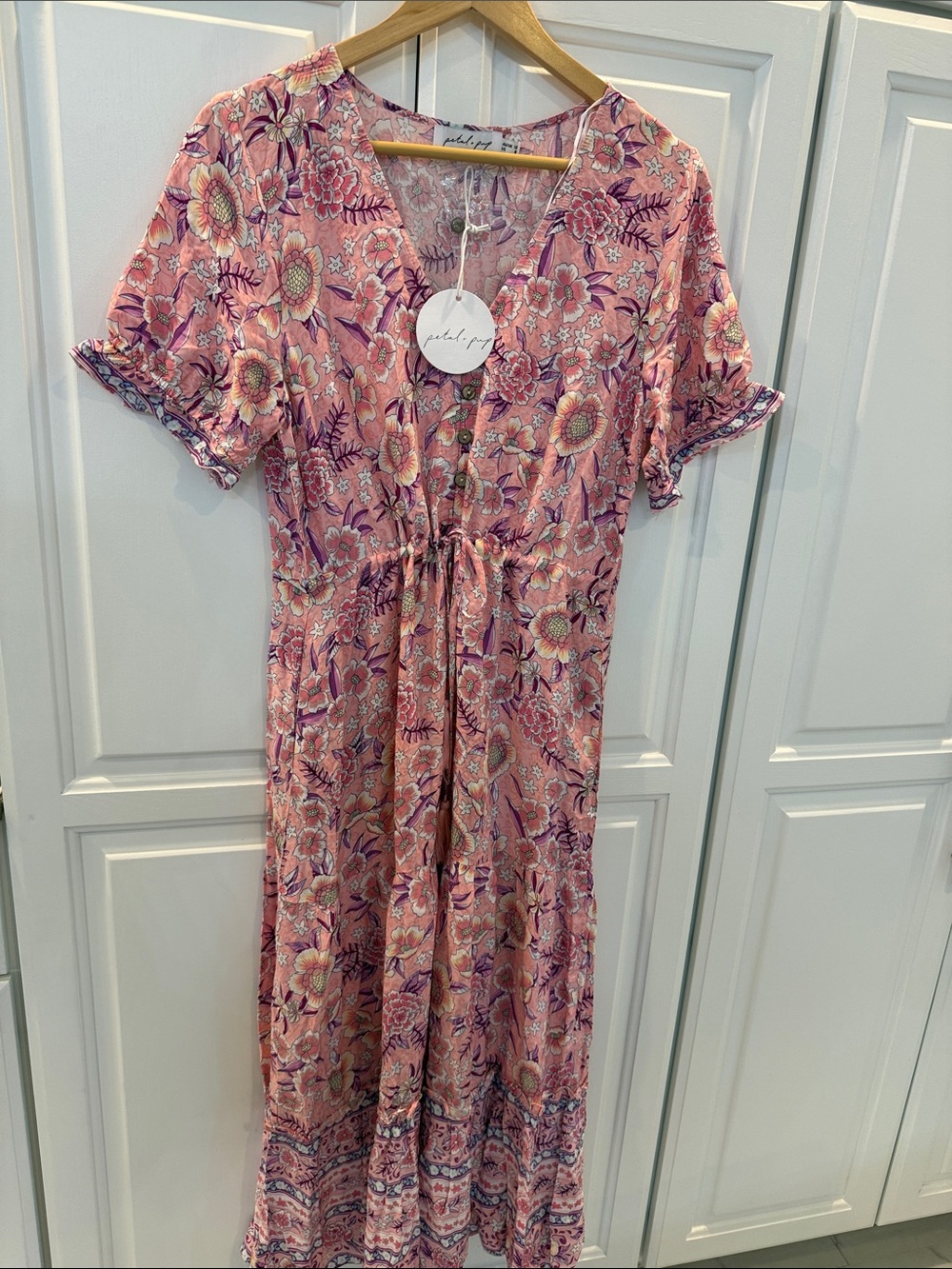 Petal & Pup Kelda Dress Pink and Purple Bohemian floralMaxi Dress with Tie Waist